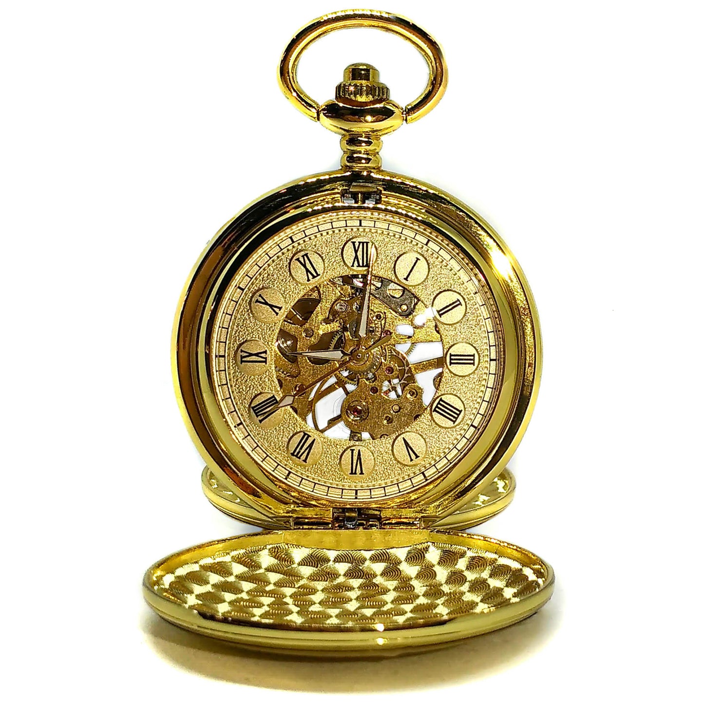 Reloj de bolsillo dorado a cuerda