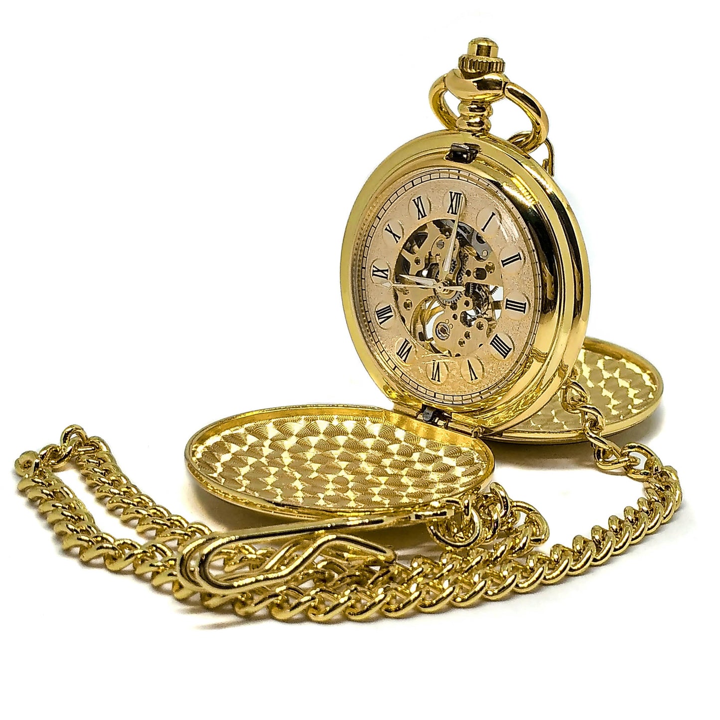 Reloj de bolsillo dorado a cuerda
