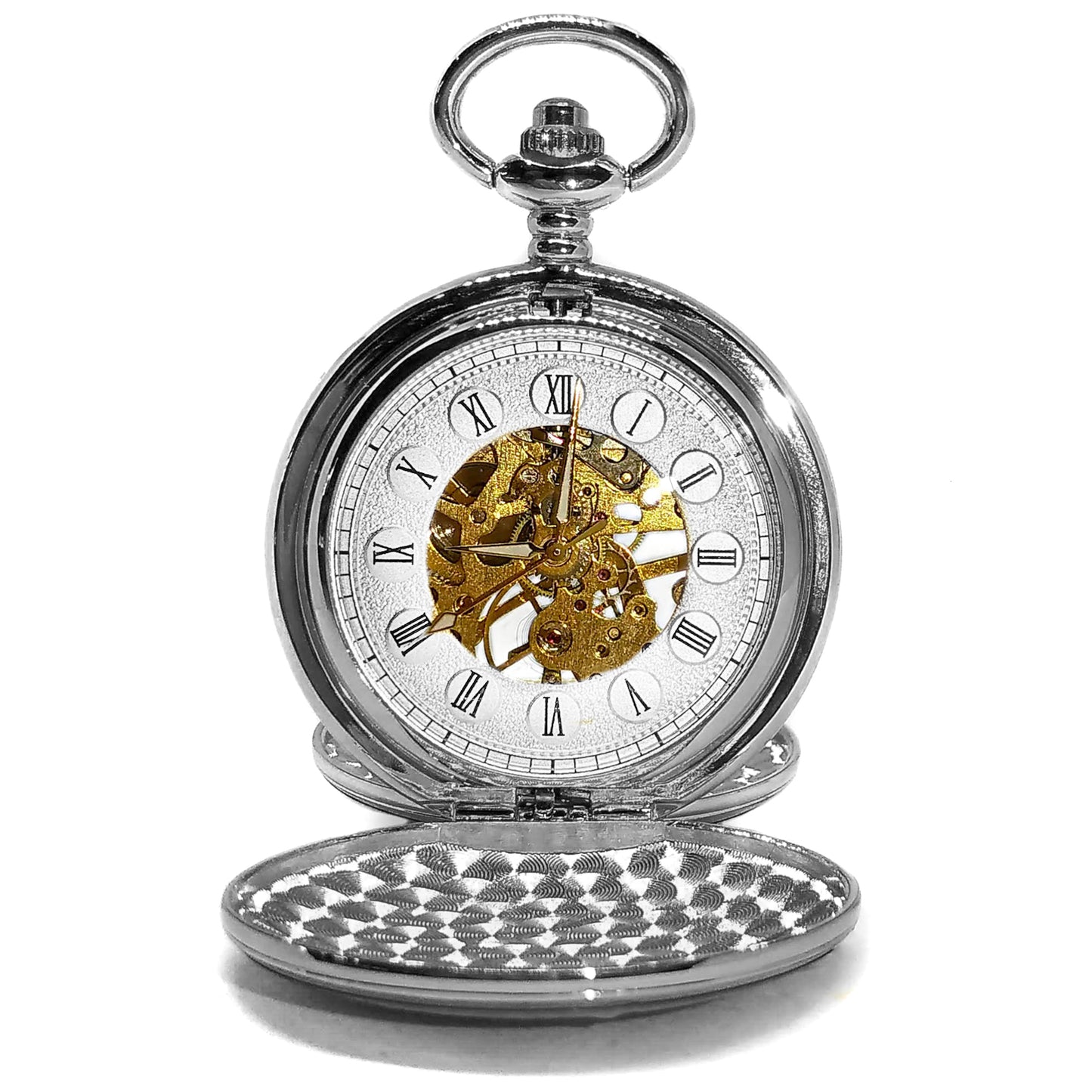Reloj de bolsillo plateado a cuerda