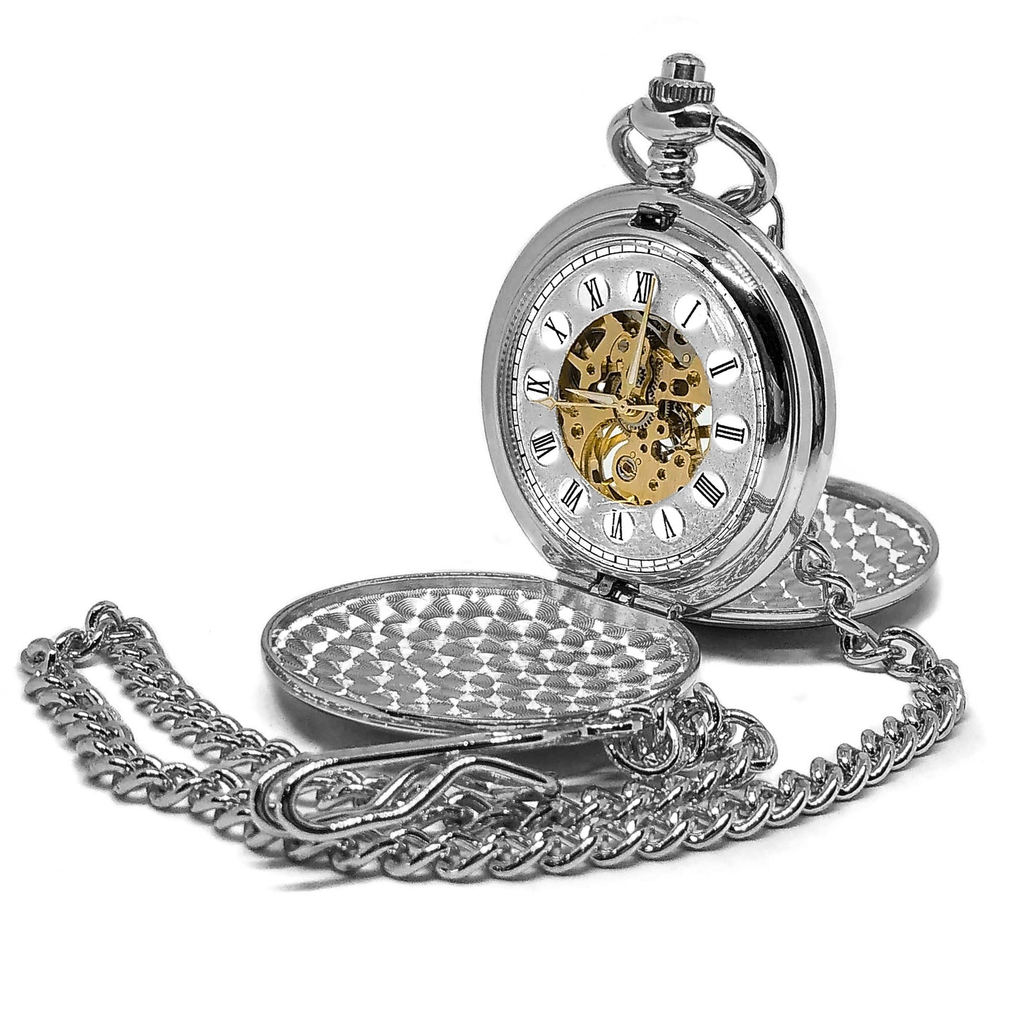 Reloj de bolsillo plateado a cuerda
