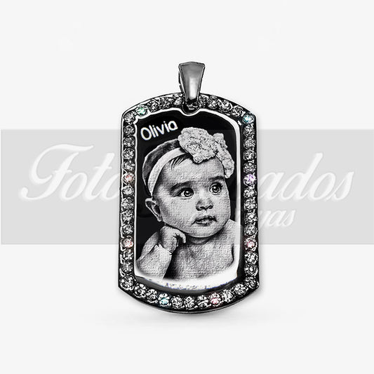 Colgante Premium dogtag con piedras mini