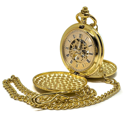 Reloj de bolsillo dorado a cuerda
